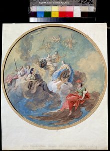 ロシアとプロイセンの同盟。 ロシアの女帝エカテリーナ 2 世 (1729 ～ 1796 年) とプロイセンのフリードリヒ 2 世 (1712 ～ 1786 年) の連合を祝う歴史的な寓話。 ガブリル・イグナティの作品 作： Gavrill Ignatievich Kozlov