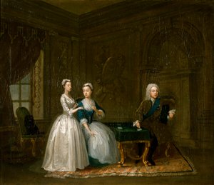 「第 2 代モンタギュー公ジョンとその妻と娘の肖像」、c1730 作： Gawen Hamilton