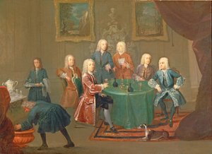 クラーク兄弟とワインを飲んでいる他の紳士たち、c.1730-35