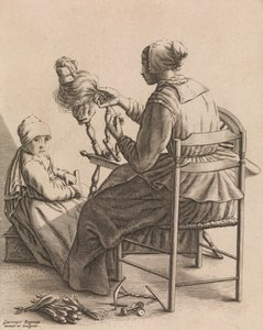糸を紡ぐ女、「5 つの女性の職業」からのプレート 4。 1640-57。 作： Geertruydt Roghman