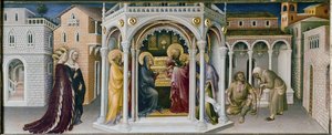 マギの礼拝の祭壇画：神殿での提示の詳細 - プレデル（パネルに油彩 作： Gentile da Fabriano