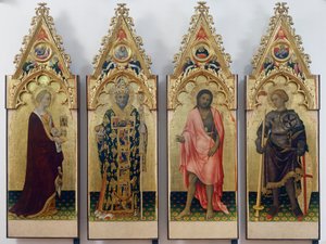 クオラテシ・ポリプティクの四聖人、聖マグダラのマリア、バーリの聖ニコラス、洗礼者聖ヨハネ、聖ゲオルギウス 作： Gentile da Fabriano