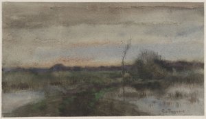 夕日と沼地の風景 作： Geo Poggenbeek