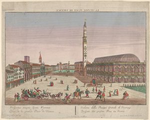 ヴィチェンツァのシニョーリ広場の眺めと馬車とフィギュア...、ca。 1750-1801。