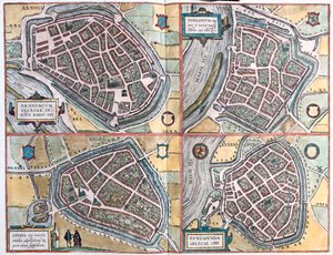 アーネム、ゲルトレ、フェンロ、ローモンド（オランダ）-ゲオルク・ブラウン著「Civitates Orbis Terrarum」ケルン1617年所収