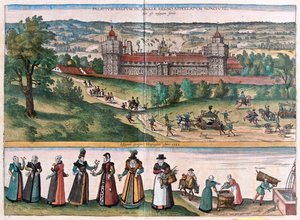 イングランド、ノンサッチ（サリー州の宮殿）-ゲオルク・ブラウン著「Civitates Orbis Terrarum」ケルン1617年所収 作： Georg Braun