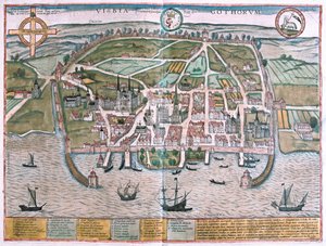 スウェーデン、ゴットランド島のヴィスビー - ゲオルク・ブラウン著『Civitates Orbis Terrarum』（ケルン、1617年）所収 作： Georg Braun
