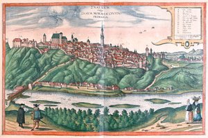 ズノイモ（モラヴィア）、チェコ共和国 - ゲオルク・ブラウン著「Civitates Orbis Terrarum」ケルン1617年所収 作： Georg Braun
