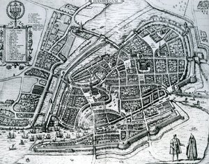 「世界の都市」からのハンブルクの地図 作： Georg Braun und Franz Hogenberg