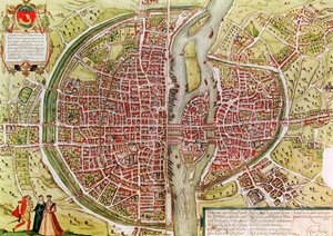 Georg Braun（1541-1622）とFranz Hogenbergh（1540-92）による &39;Civitates orbis terrarrum&39;からのパリの地図、フランス語、1572-1617