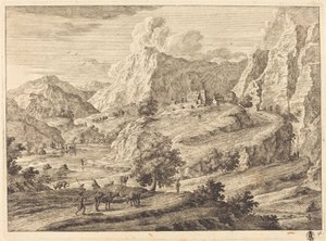 人物と修道院のある山岳風景 作： Georg Eisenmann