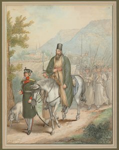 馬に乗った司祭を伴うロシアの兵士、 作： Georg Emanuel Opitz
