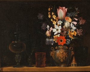 花束とガラスのゴブレットのある静物画 作： ゲオルグ・フレゲル