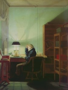 ランプの光で読書。 1814 作： Georg Friedrich Kersting