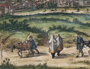 ブラウン，ジョージ（1541-1622）。オルテリウス，アブラハム（1527-1598）。ホーゲンベルク，フランツ（1535-1590）。1572-1617 グラナダ（1572年）。左詳細。エッチング。スペイン. カスティーリャとレオン.サラマンカ.サラマンカ大学 作： Georg Hogenberg Franz (1535 90) & Ortelius Abraham (1527 98) Braun