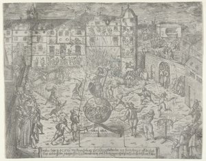1595 年 6 月 23 日の花火、ブランデンブルク辺境伯のクストリンへの入場、1595 年。 作： Georg Keller