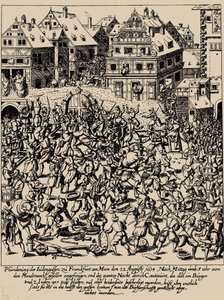 フェットミルヒ・ライジング。 1614 年 8 月 22 日のフランクフルトのユーデンガッセの略奪。 1616-1617 作： Georg Keller
