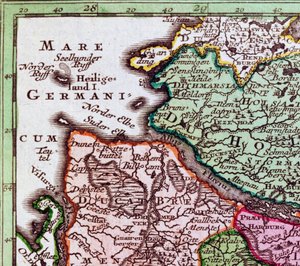 北ドイツの地図からのヘリゴラントの詳細 作： Georg Matthäus Seutter