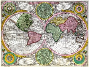 世界地図と天球儀 作： Georg Matthäus Seutter