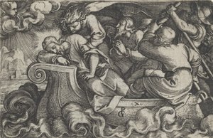 Christ Sleeping During the Storm on Lake Tiberias, from The Story of Christ, 1534-35.    1174300   ja       japanese Successfully Translated  Original: Sketches for Translat: Sketches for 1361906 ja japanese Successfully Translated Original: Simon Vouet Tr 作： Georg Pencz