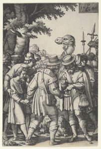 商人に売られたジョセフ、『ジョセフの物語』、1546 年。 作： Georg Pencz