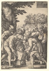 ジョセフは、1546年のシリーズ「ジョセフの物語」から、兄弟たちによって井戸の中に落ちました。 作： Georg Pencz