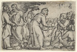 キリストの物語、1534-35年からのパンと魚の奇跡。 作： Georg Pencz