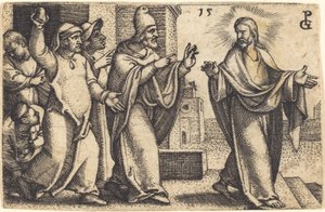 パリサイ人はキリストを石で打ちたいと願う 作： Georg Pencz