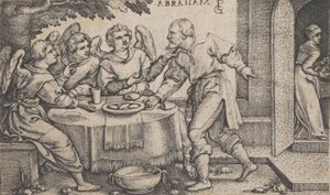 『アブラハムの物語』より、アブラハムを訪れる三人の天使。