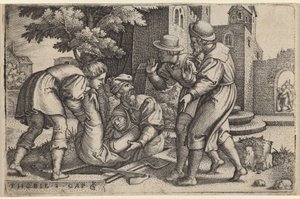 イスラエルの子供たちの一人を埋葬するトビア 作： Georg Pencz