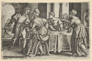 テーブルを離れるトバイアス、『トバイアスの物語』、1543年より。