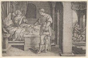 Tobiolus Makes a Propitatory Sacrifice, from The Story of Tobias, 1543. 作： Georg Pencz
