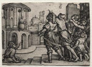 かごにぶら下がっているヴァージル 作： Georg Pencz