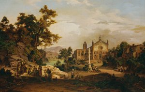 巡礼者のいるイタリアの風景 作： Georg Petzolt