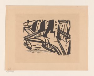 市内の波止場でのボート 作： Georg Schrimpf (signed by artist)