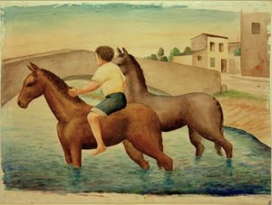 G.シュリンプ、馬の洗浄 作： Georg Schrimpf