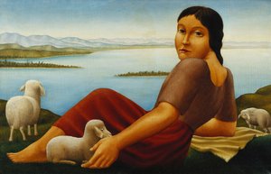 羊を持つ少女。羊の少女、1923 作： Georg Schrimpf