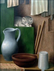 猫のいる静物（ストーブコーナー） 作： Georg Schrimpf
