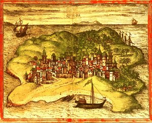 タンザニア、キルワ 作： Georg and Hogenberg Franz (1535 90) Braun