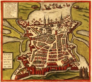 フランス、ラ・ロシェル 作： Georg and Hogenberg Franz (1535 90) Braun