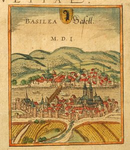 ゲオルク・ブラウンの「Civitates Orbis Terrarum」よりバーゼルの地図 作： Georg Braun and Hogenberg Franz