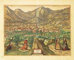 ゲオルグ・ブラウンの「Civitates Orbis Terrarum」から、ラツィオ州フォンディの地図。 作： Georg Braun and Hogenberg Franz