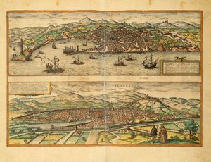 ゲオルグ・ブラウンの「Civitates Orbis Terrarum」よりジェノバとフィレンツェの地図 作： Georg Braun and Hogenberg Franz
