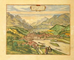 ゲオルグ・ブラウンの「Civitates Orbis Terrarum」よりインスブルックの地図 作： Georg Braun and Hogenberg Franz