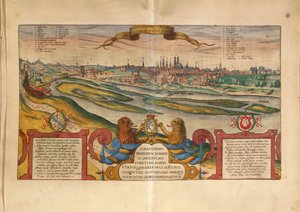 ゲオルグ・ブラウンの「Civitates Orbis Terrarum」によるドイツ・ミュンヘンの地図 作： Georg Braun and Hogenberg Franz