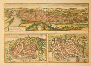 ゲオルグ・ブラウンの「Civitates Orbis Terrarum」によるルーアン、ニーム、ボルドーの地図