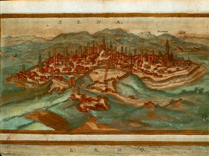 シエナの地図（ゲオルグ・ブラウン著『Civitates Orbis Terrarum』より 作： Georg Braun and Hogenberg Franz