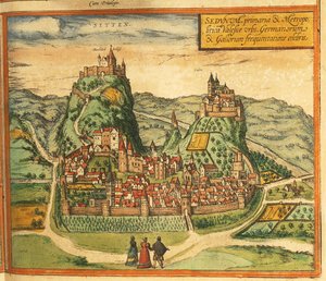 ゲオルグ・ブラウンの「Civitates Orbis Terrarum」よりシオンの地図 作： Georg Braun and Hogenberg Franz