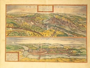 ゲオルク・ブラウンの「Civitates Orbis Terrarum」より、プラハとチェブ、エゲル