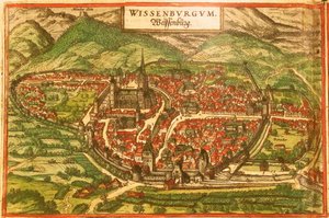 ヴィッセンブルク、白の城、アルザス地方 作： Georg and Hogenberg Franz (1535 90) Braun